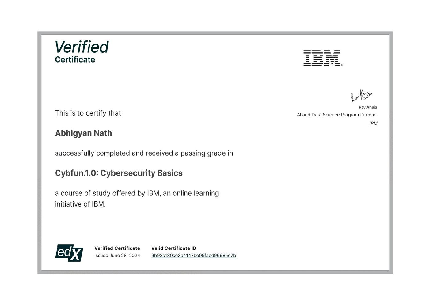 Cybersecurity Basics certificate