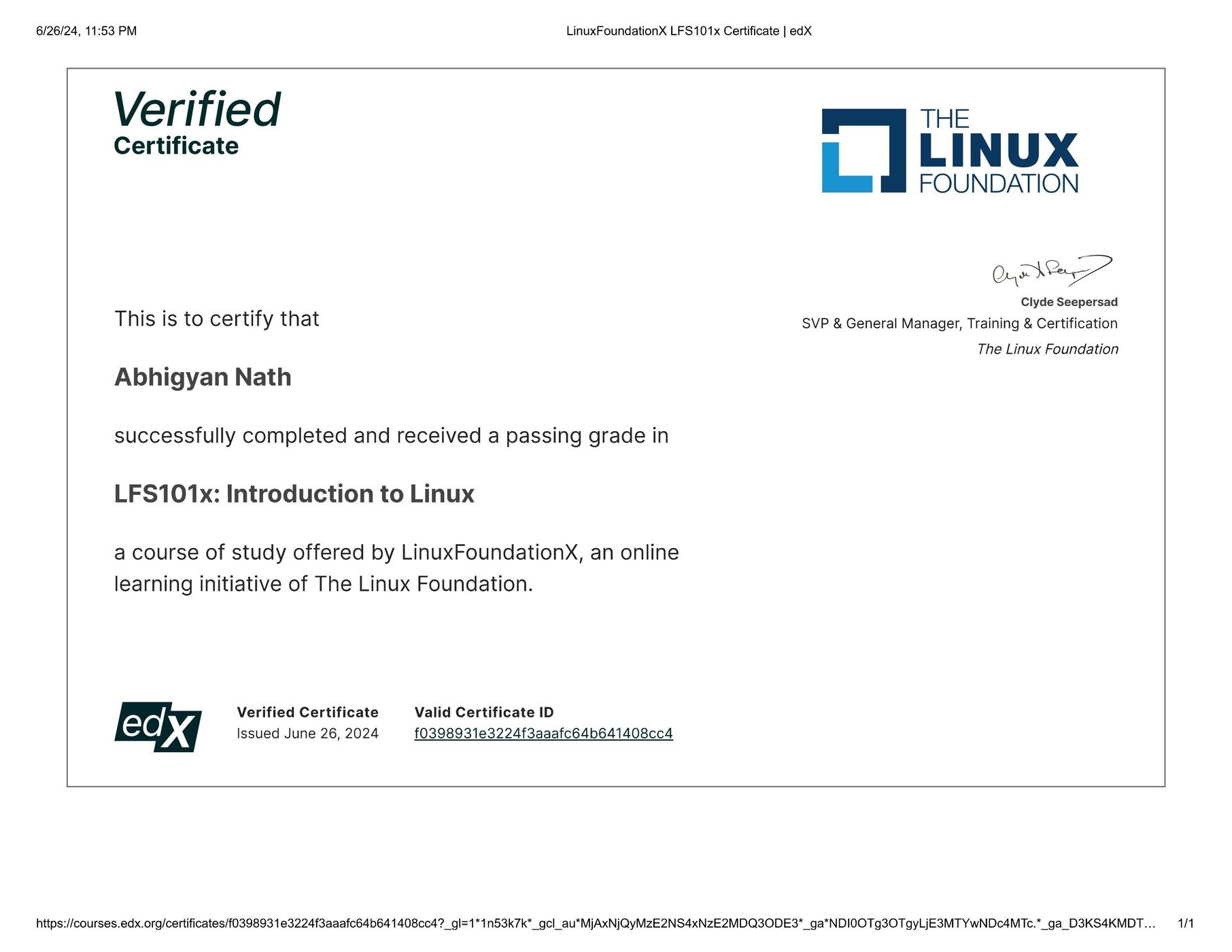 Introduction to Linux certificate