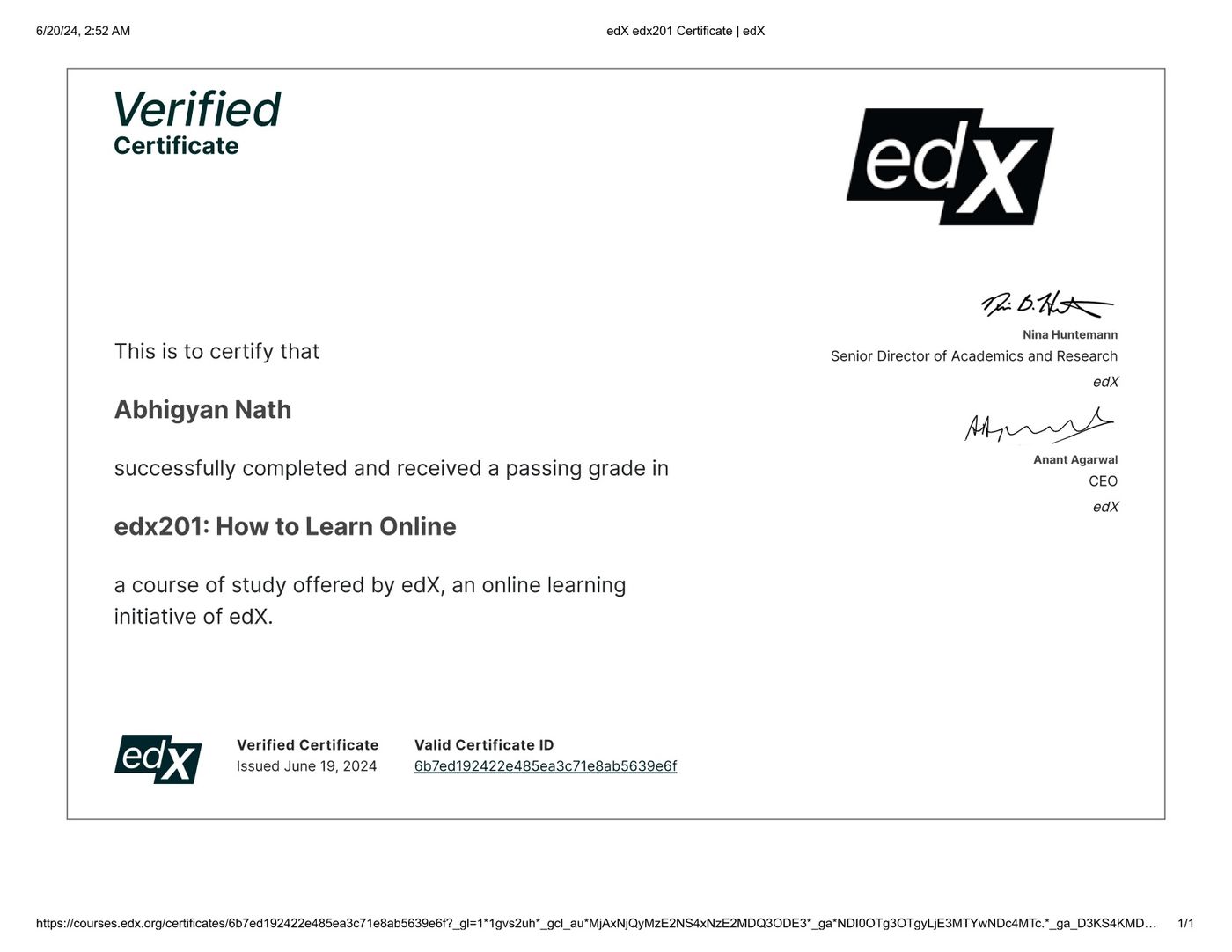 How to Learn Online certificate